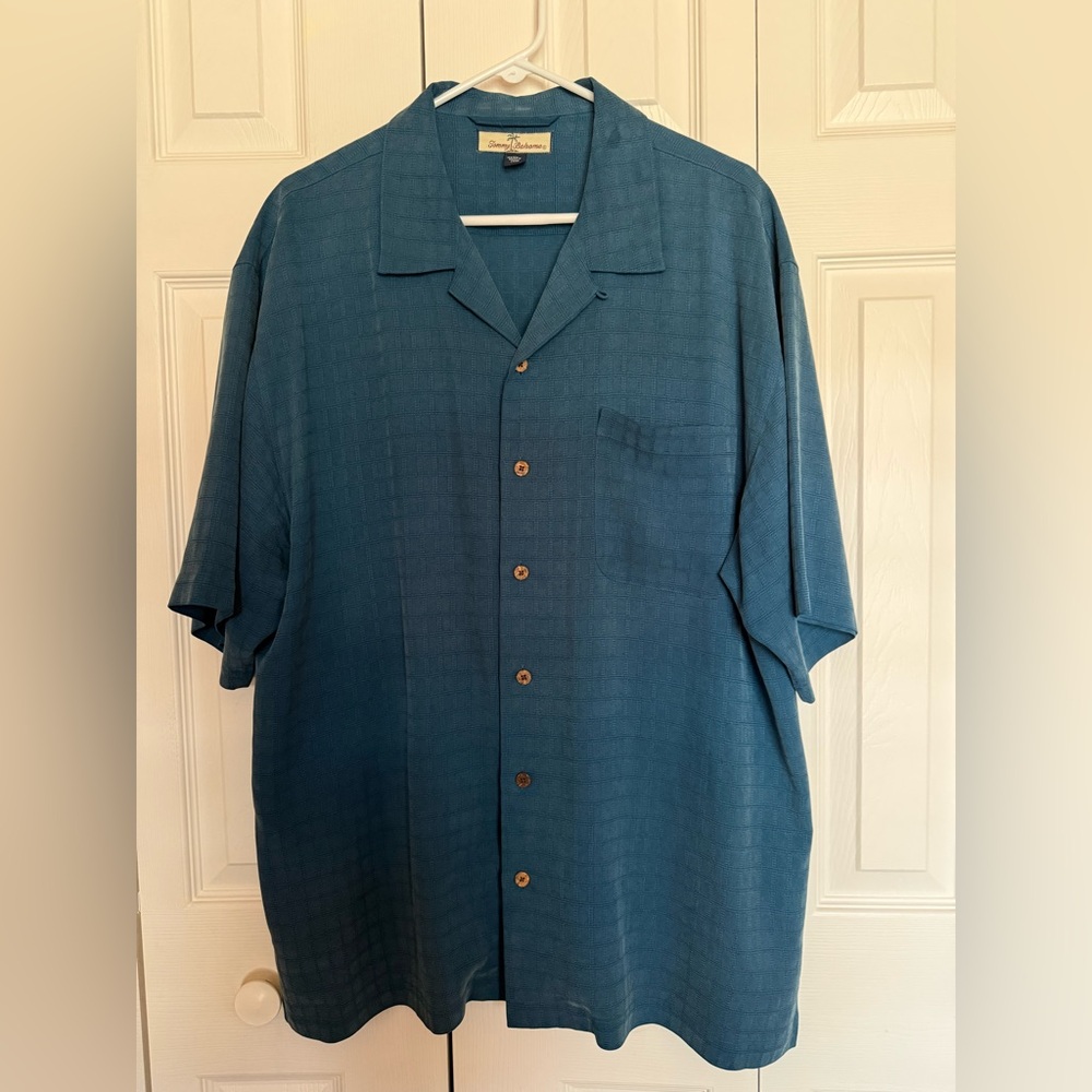 Tommy Bahama Silk - Blue Short Sleeve Button-Up Shirt